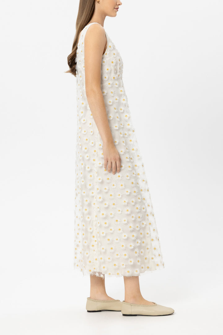Luisa Cerano 738652 3826 White Yellow Floral Embroidered Maxi Dress