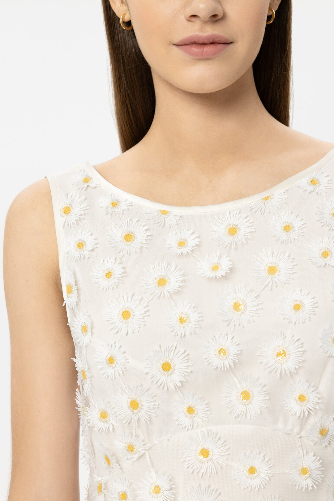 Luisa Cerano 738652 3826 White Yellow Floral Embroidered Maxi Dress