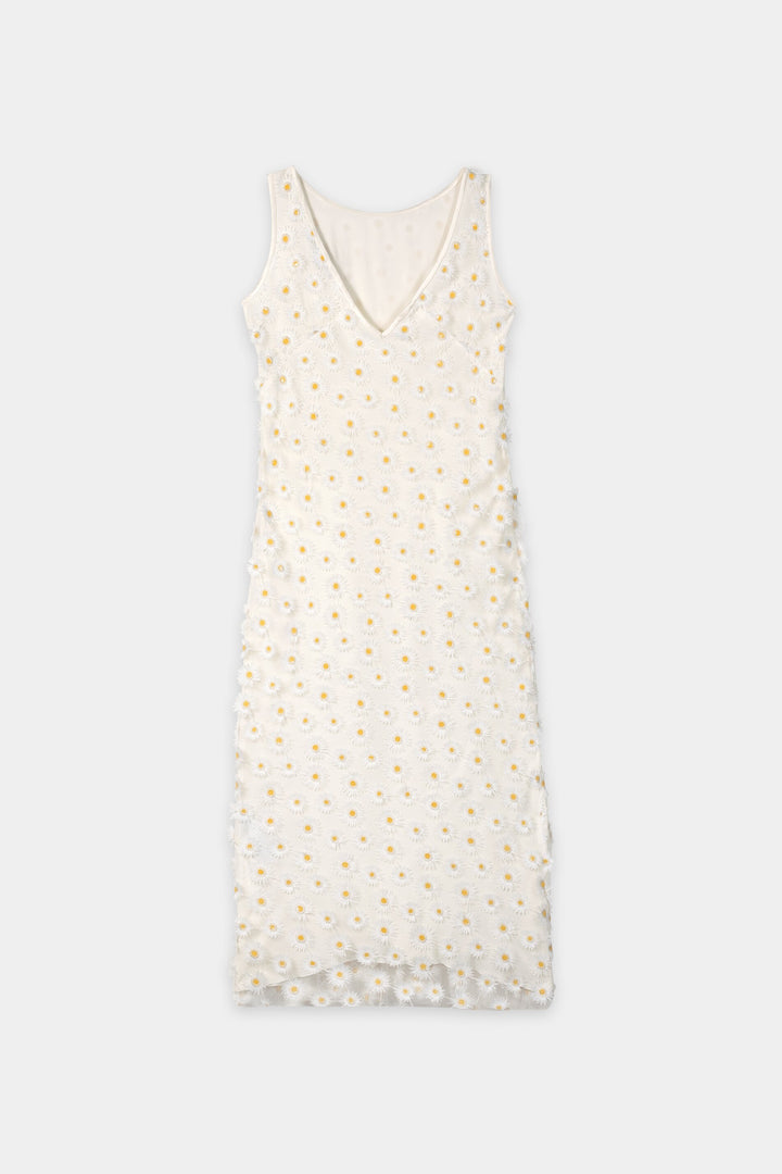 Luisa Cerano 738652 3826 White Yellow Floral Embroidered Maxi Dress