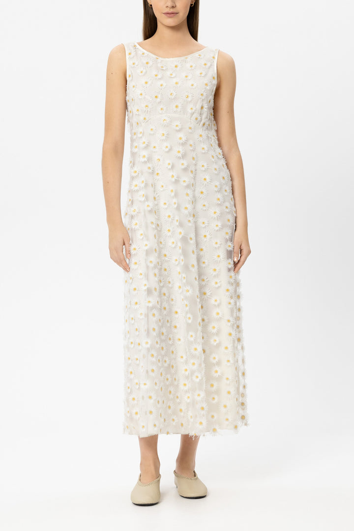 Luisa Cerano 738652 3826 White Yellow Floral Embroidered Maxi Dress