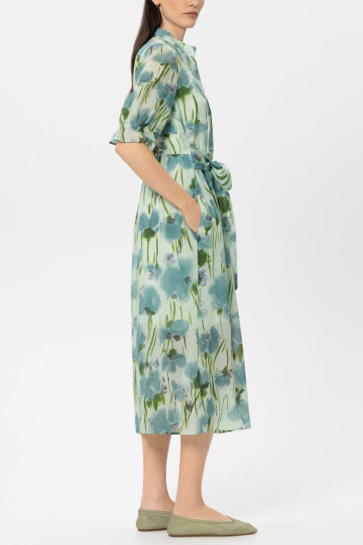 Luisa Cerano 738661 3833 Green Floral Print Ramie Dress 3243