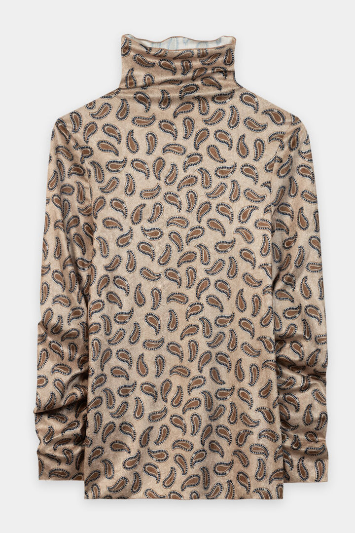 Luisa Cerano Caramel Brown Paisley Roll Neck Top 348438-7977 7179, front packshot