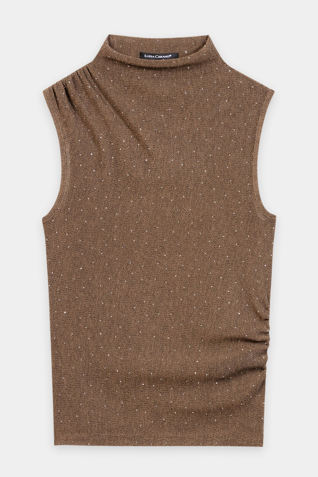 Luisa Cerano Caramel Brown Sleeveless Roll Neck Top 348433-7978 7609, front packshot