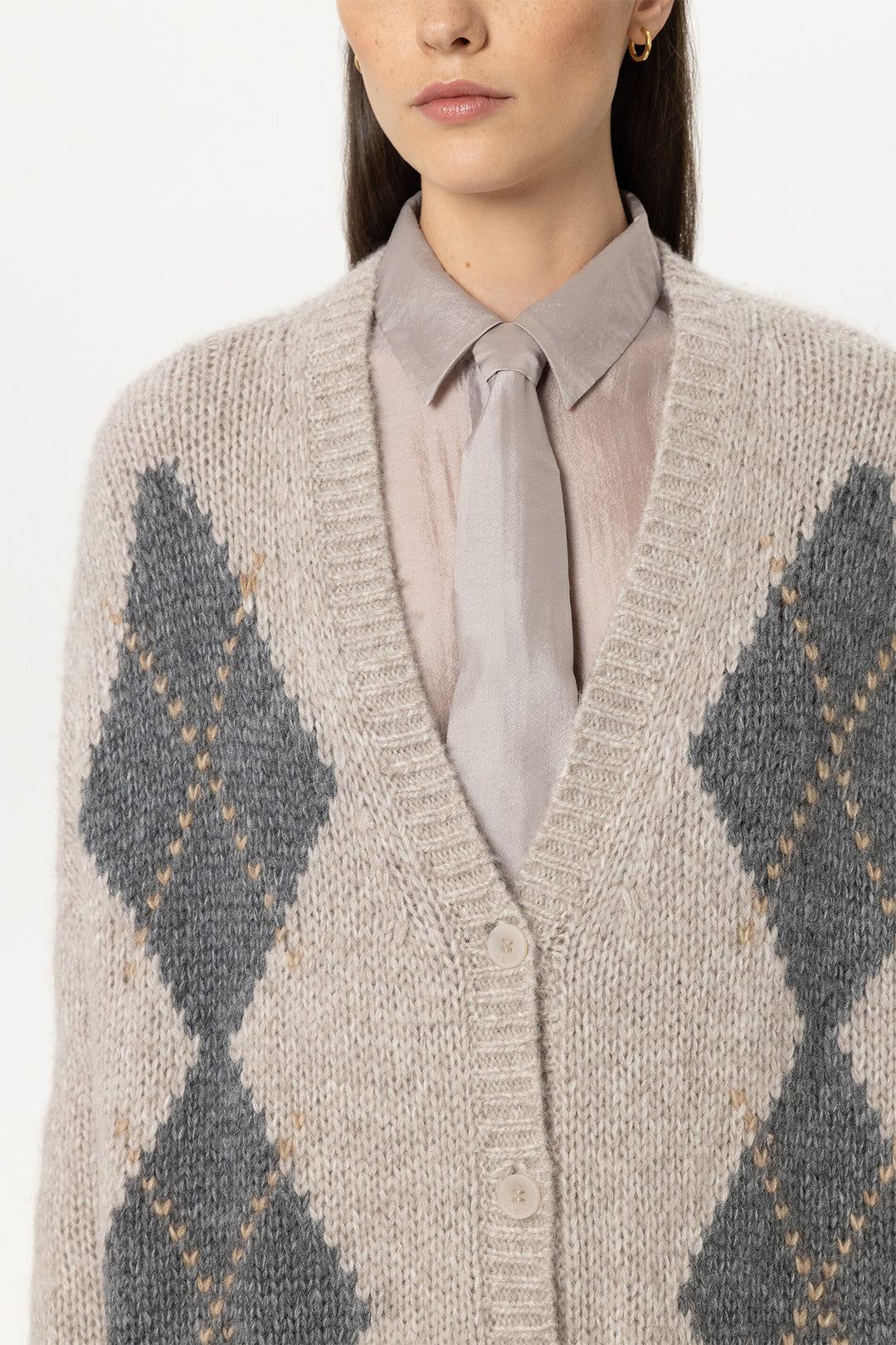 Luisa Cerano Multi Alpaca Cardigan 448379/5348 1231, argyle knit and button detail