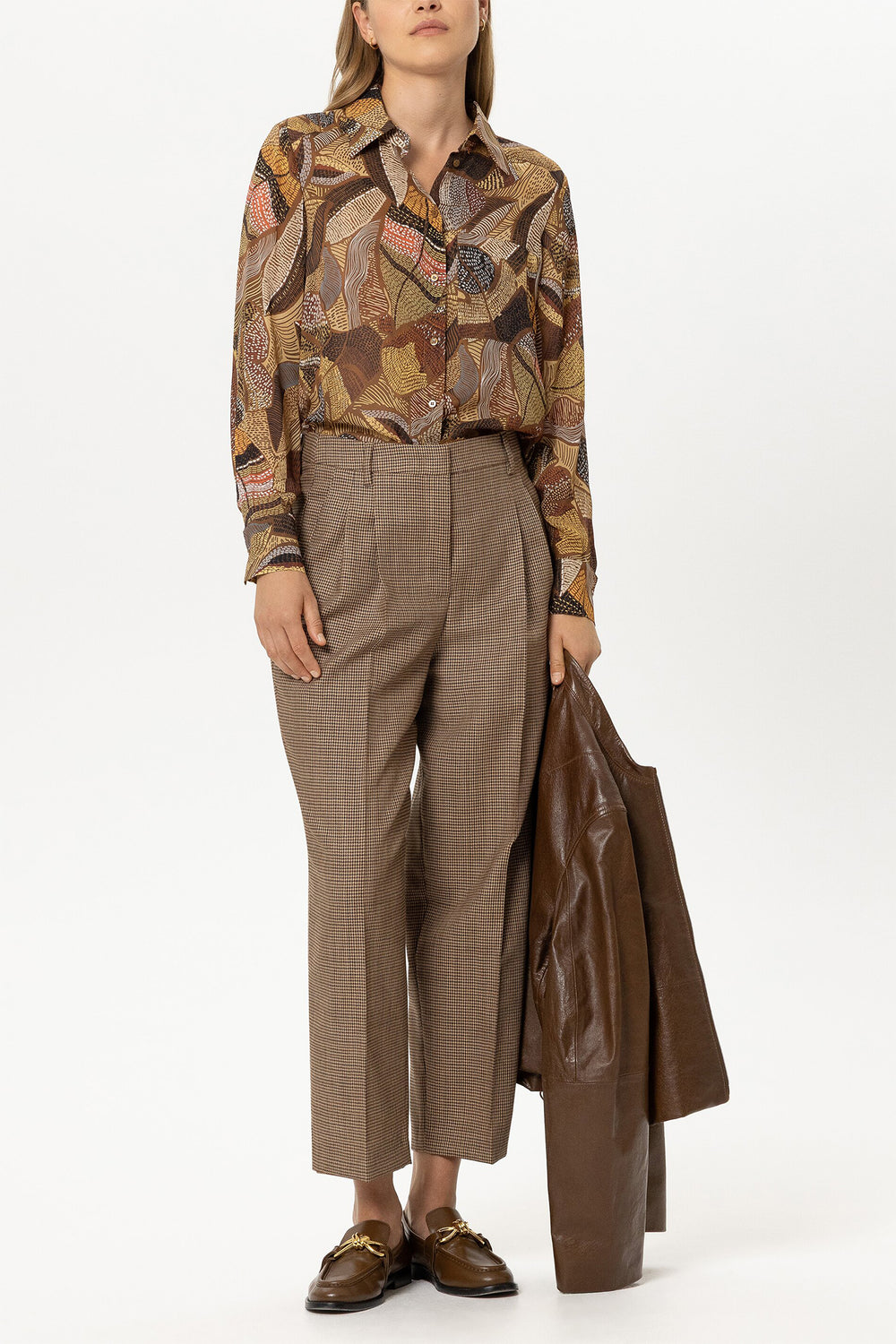 Luisa Cerano Multi Ethnic Print Brown Blouse 248759-3887 7609, full length front view