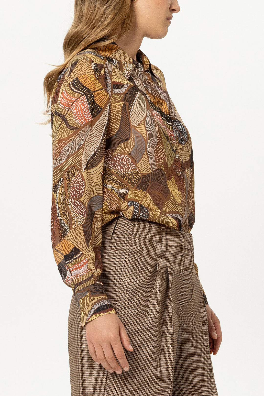 Luisa Cerano Multi Ethnic Print Brown Blouse 248759-3887 7609, side view