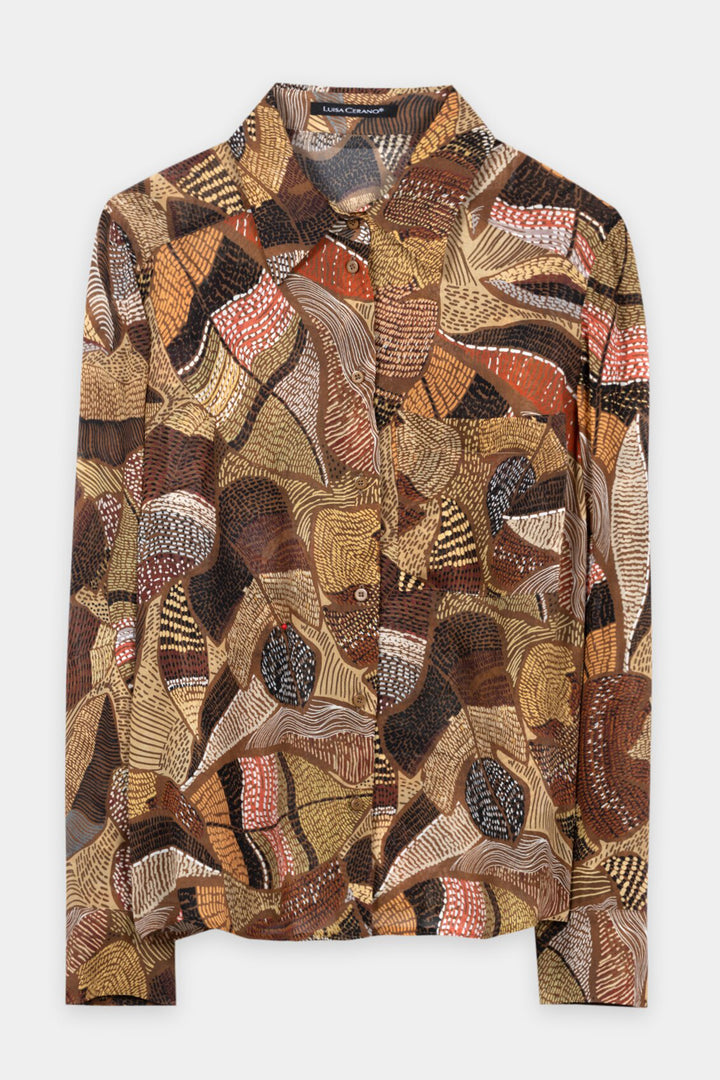 Luisa Cerano Multi Ethnic Print Brown Blouse 248759-3887 7609, front packshot