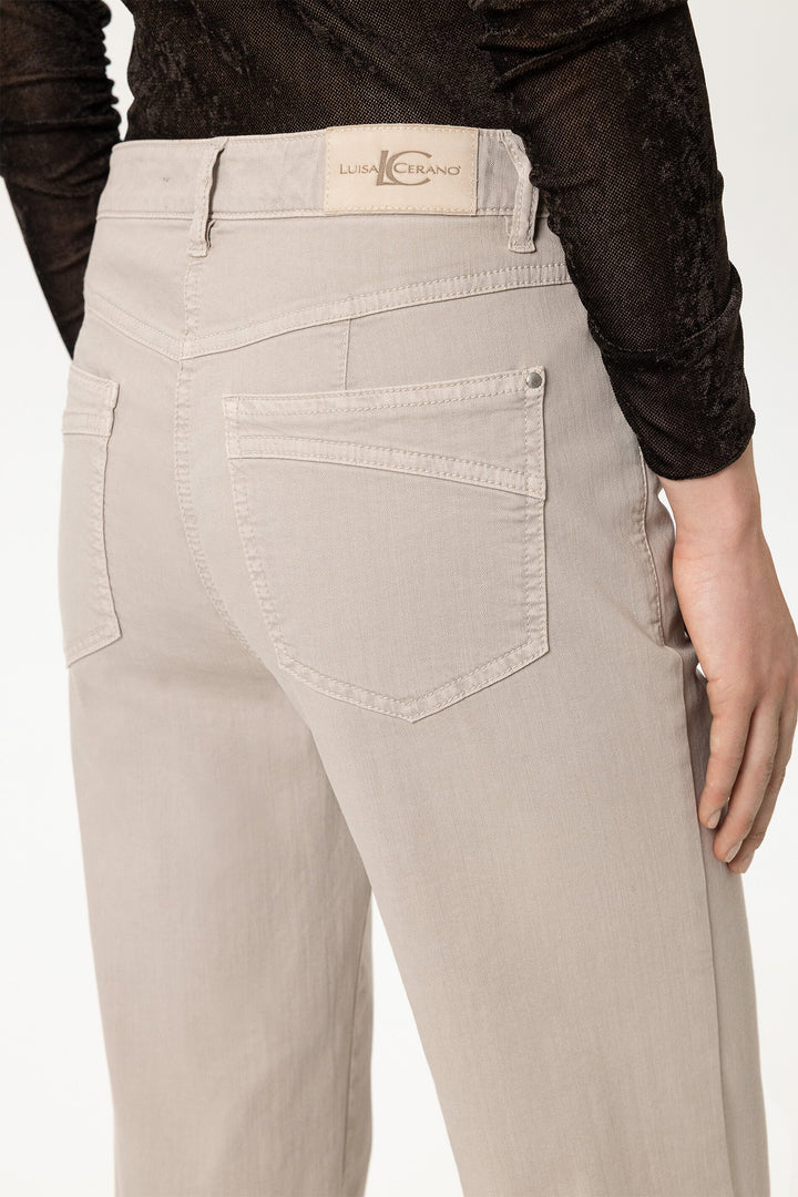 Luisa Cerano Pearl Beige Flared Jeans 648916/3800 1232, back pocket and waistband detail