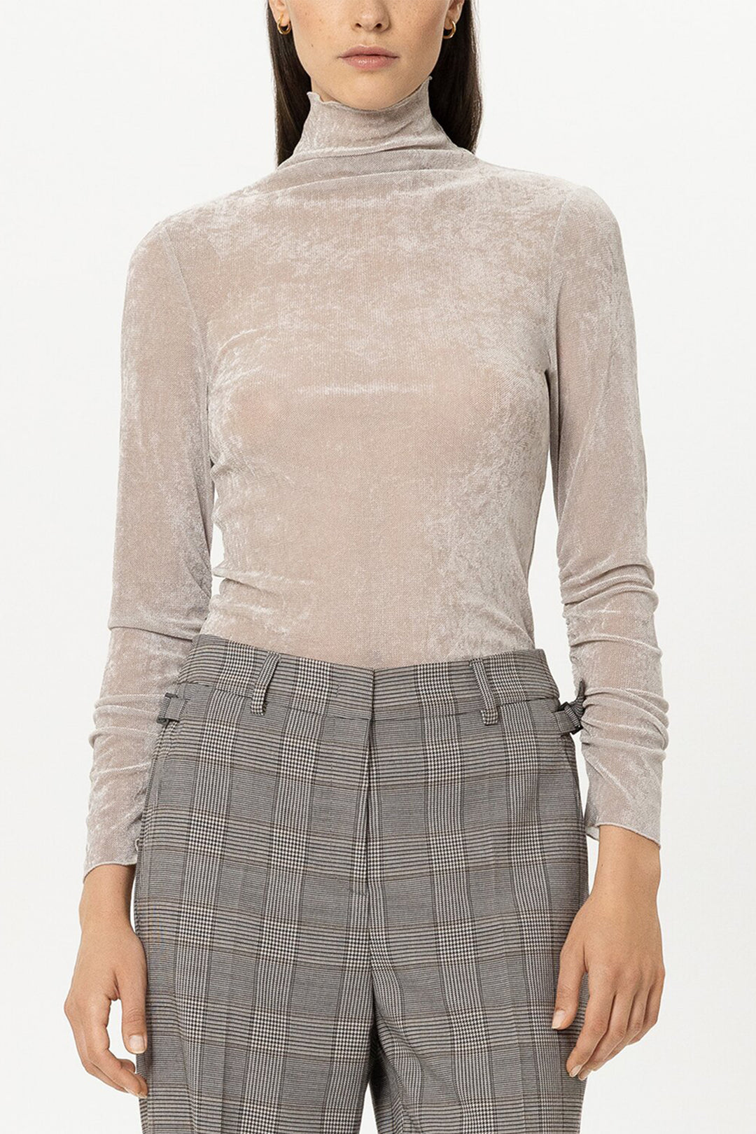 Luisa Cerano Pearl Beige Velvet Roll Neck Top 348424/7972 0123, front view