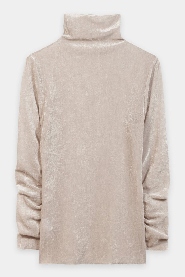 Luisa Cerano Pearl Beige Velvet Roll Neck Top 348424/7972 0123, back packshot