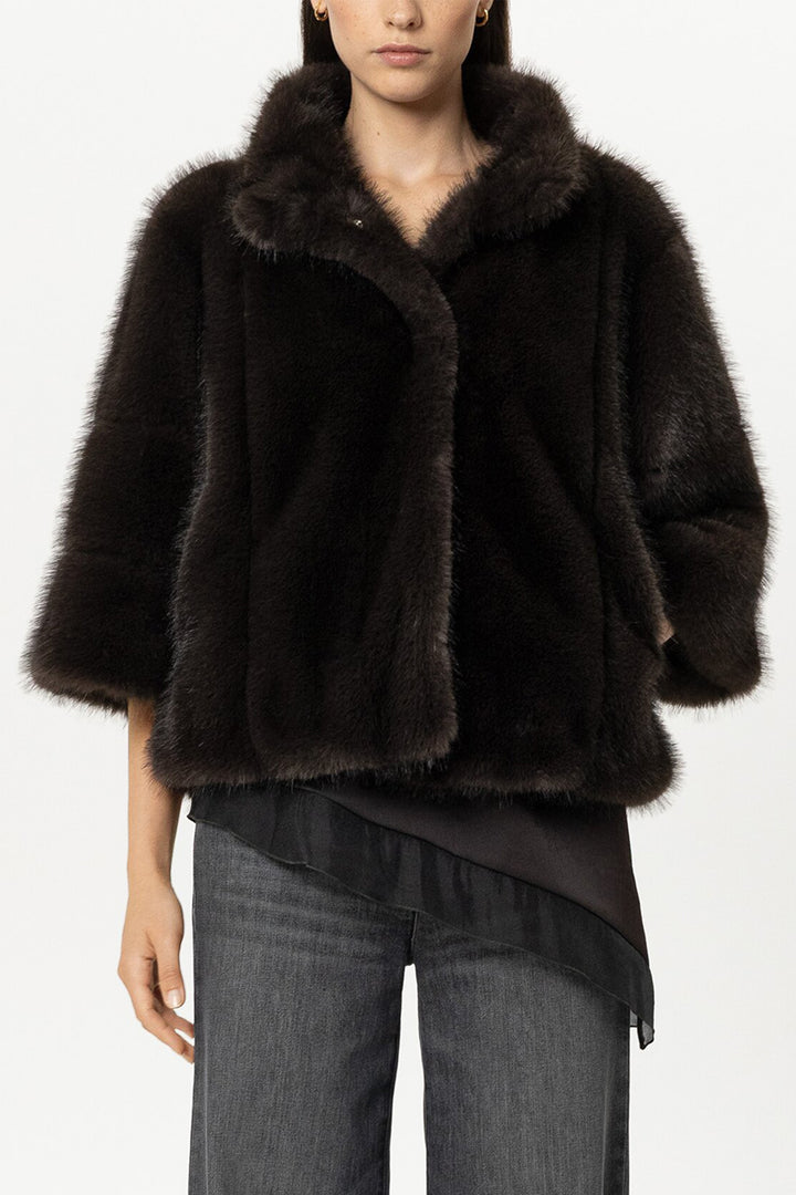 Luisa Cerano Truffle Brown Faux Fur Jacket 448553/4218 0795, front view