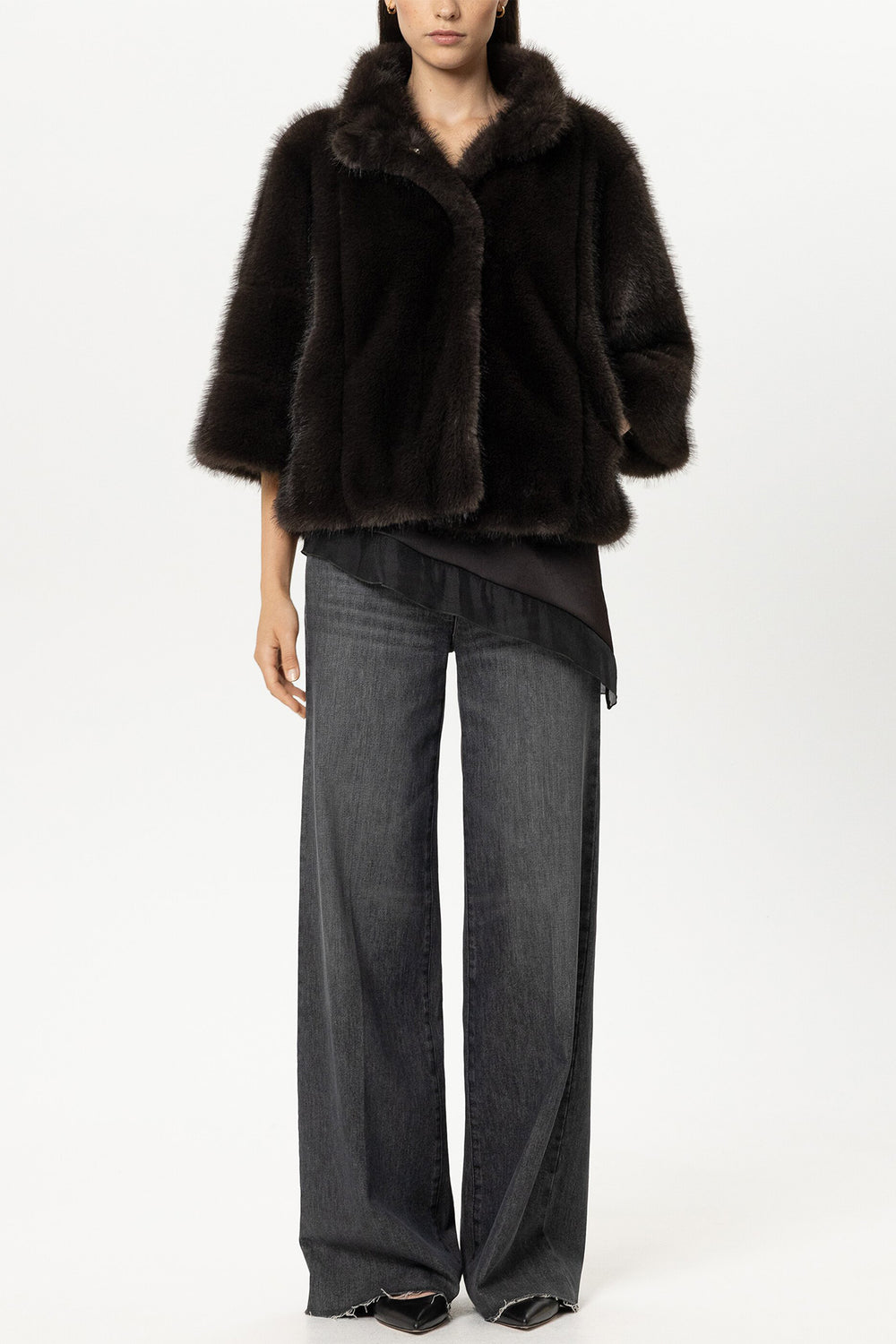 Luisa Cerano Truffle Brown Faux Fur Jacket 448553/4218 0795, styled full length