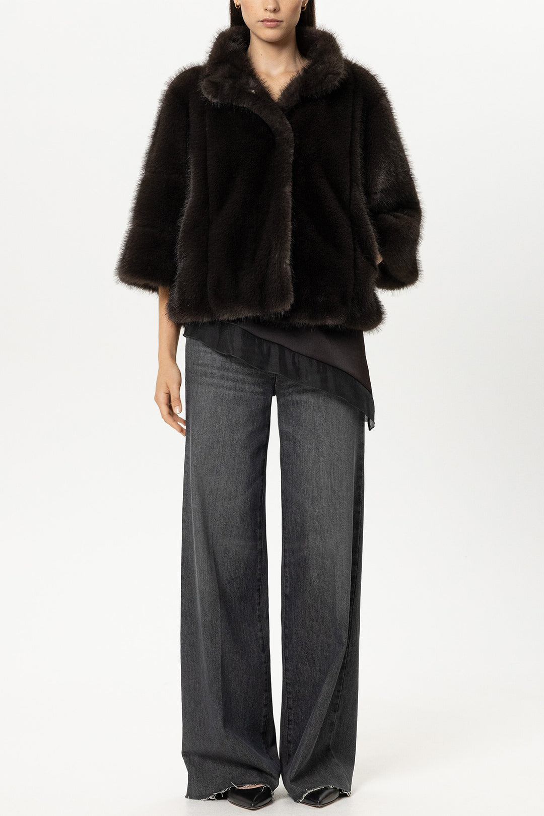 Luisa Cerano Truffle Brown Faux Fur Jacket 448553/4218 0795, styled full length