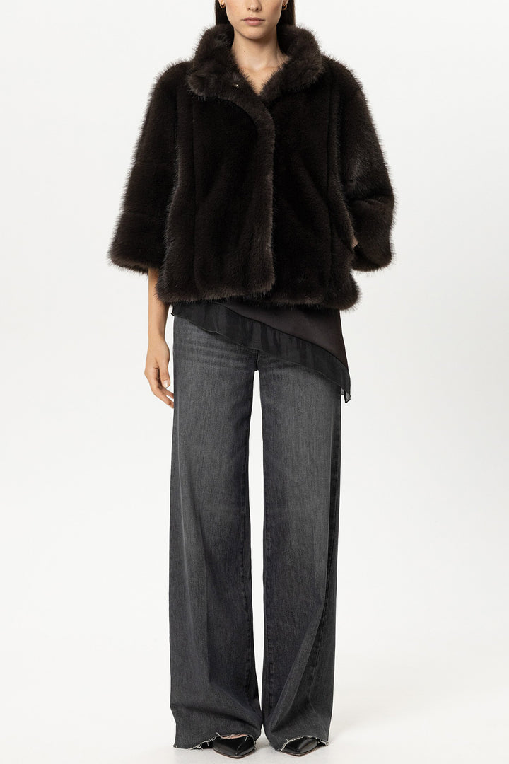 Luisa Cerano Truffle Brown Faux Fur Jacket 448553/4218 0795, styled full length