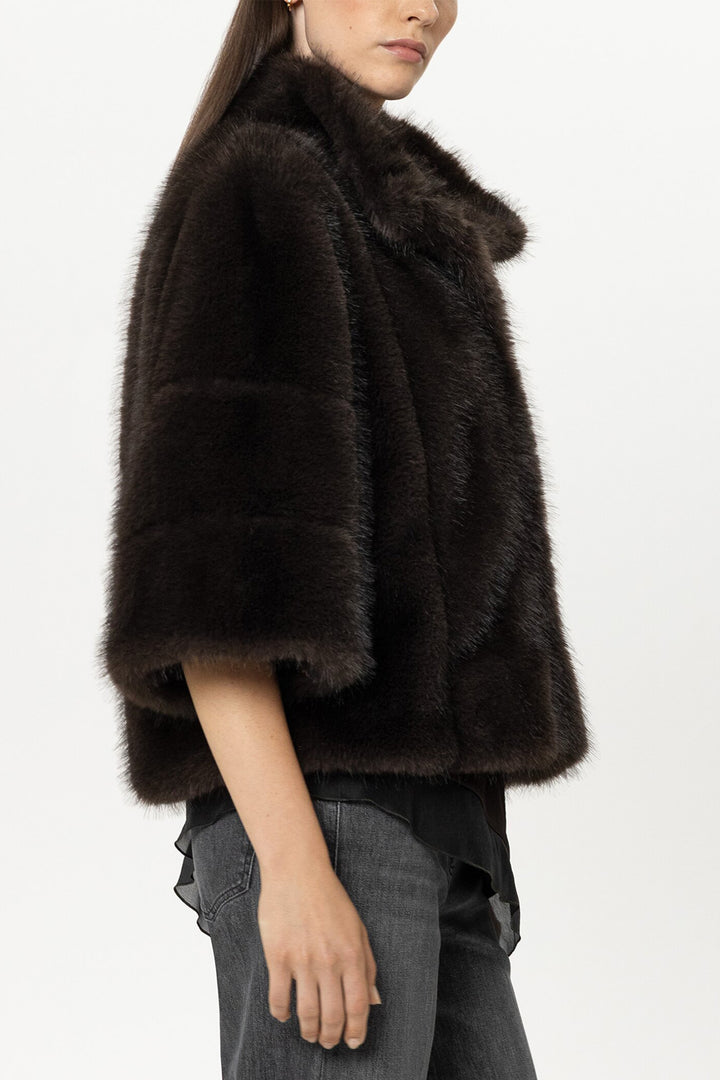 Luisa Cerano Truffle Brown Faux Fur Jacket 448553/4218 0795, side view