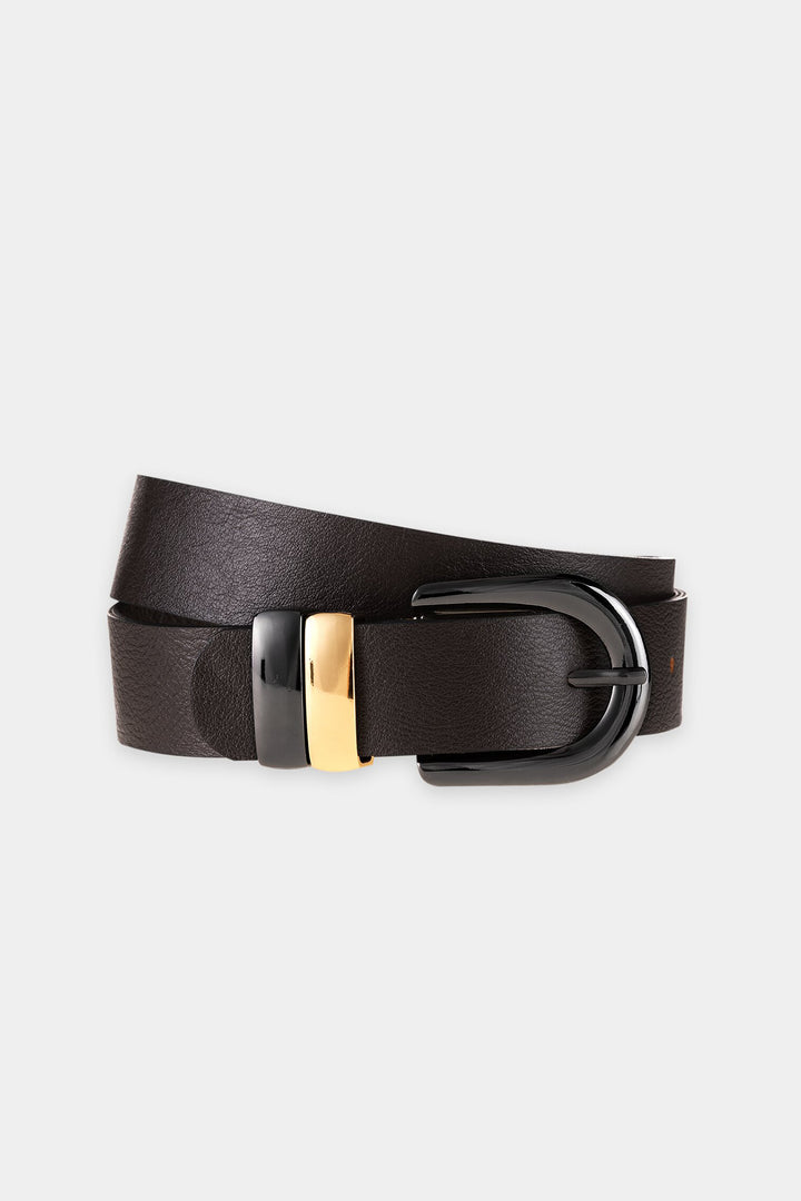 Luisa Cerano Truffle Brown Leather Belt 848580/9465 0795, black and gold buckle detail