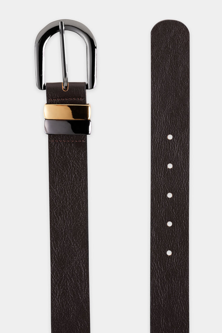 Luisa Cerano Truffle Brown Leather Belt 848580/9465 0795, buckle and punched strap detail