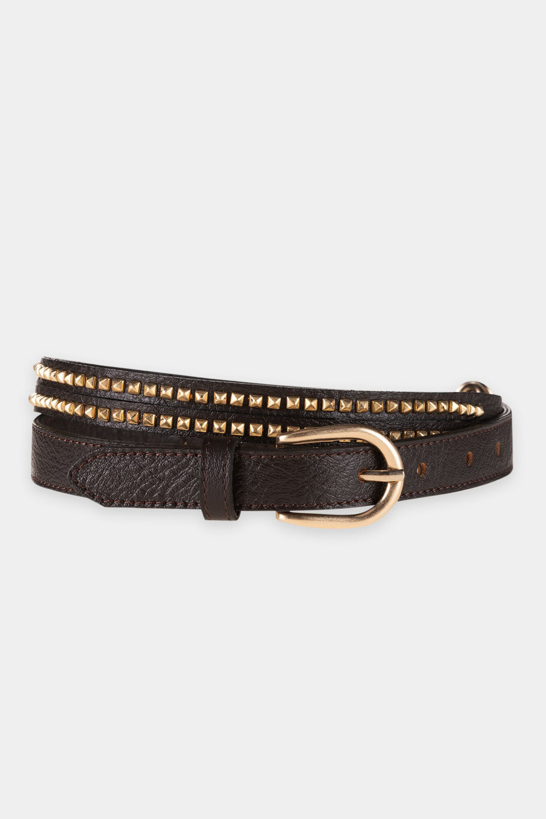 Luisa Cerano Truffle Brown Studded Leather Belt 848574/9465 0795, gold pyramid stud detail