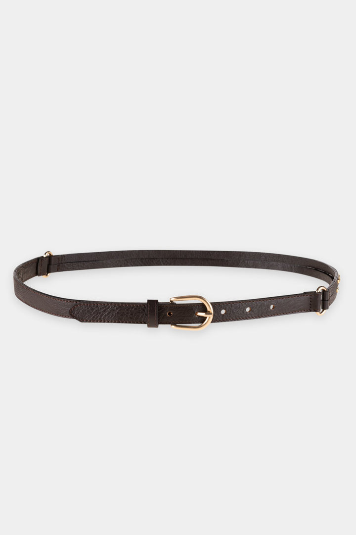 Luisa Cerano Truffle Brown Studded Leather Belt 848574/9465 0795, full length packshot