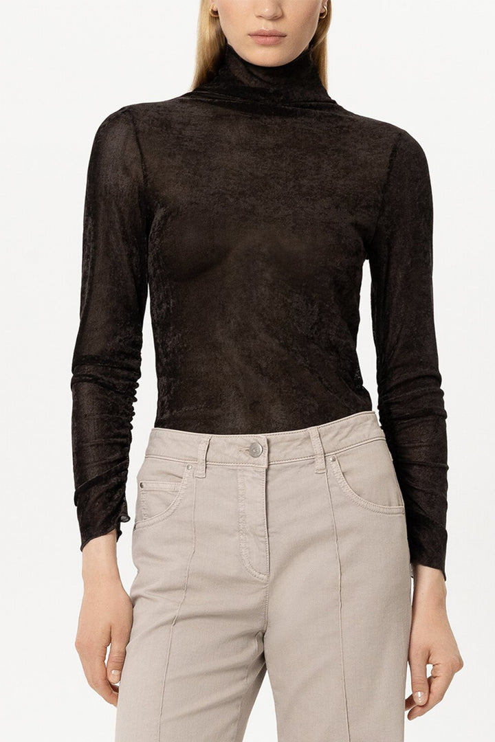 Luisa Cerano Truffle Brown Velvet Roll Neck Top 348424/7972 0795, front view