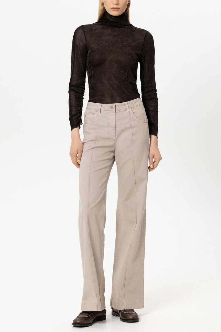 Luisa Cerano Truffle Brown Velvet Roll Neck Top 348424/7972 0795, styled full length
