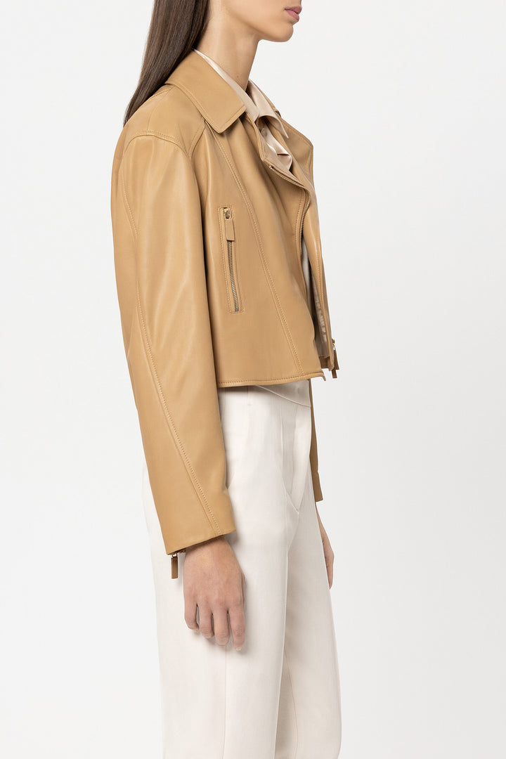 Lusia Cerano 438055 9812 Golden Camel Nappa Lambskin Leather Jacket