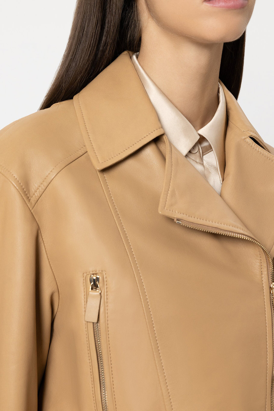 Lusia Cerano 438055 9812 Golden Camel Nappa Lambskin Leather Jacket