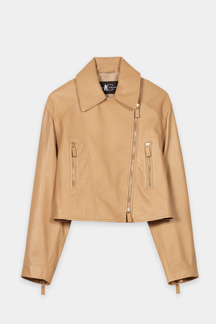 Lusia Cerano 438055 9812 Golden Camel Nappa Lambskin Leather Jacket