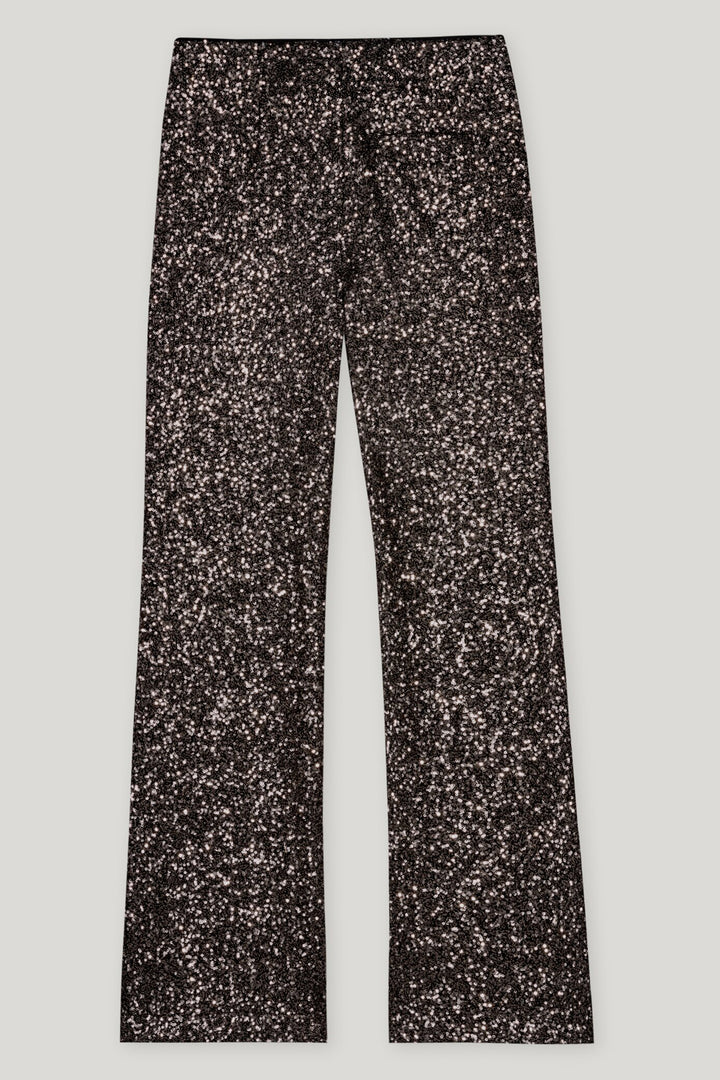 Black and white patterned pants on a light gray background