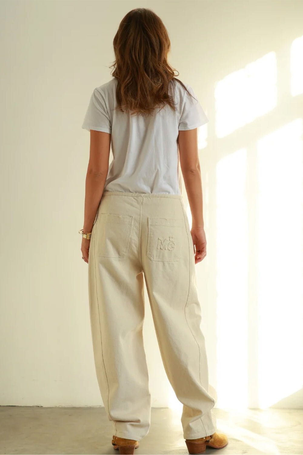 Me365 Yara Natural Cream Denim Barrel Jeans 225J15057, back view