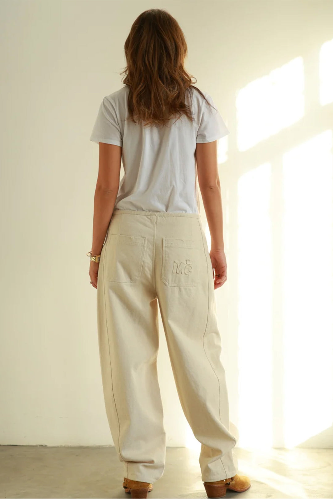 Me365 Yara Natural Cream Denim Barrel Jeans 225J15057, back view