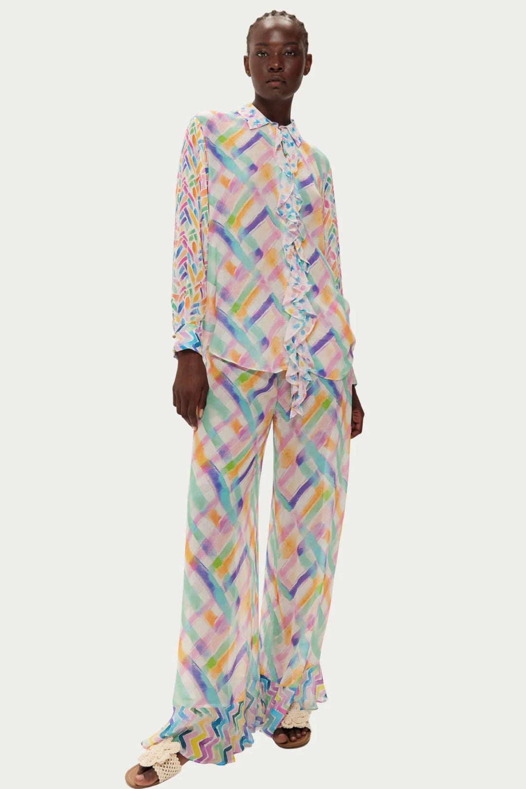 ME369 Alyssa Multicolour Fairy Dust Print Ruffled Shirt 126L31458