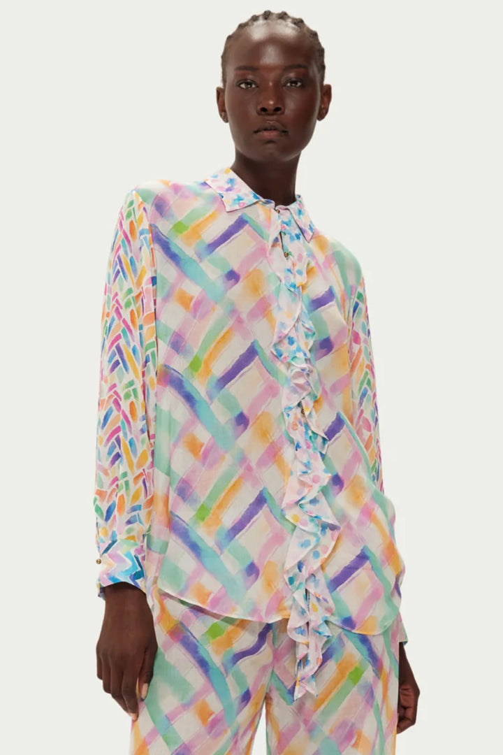 ME369 Alyssa Multicolour Fairy Dust Print Ruffled Shirt 126L31458