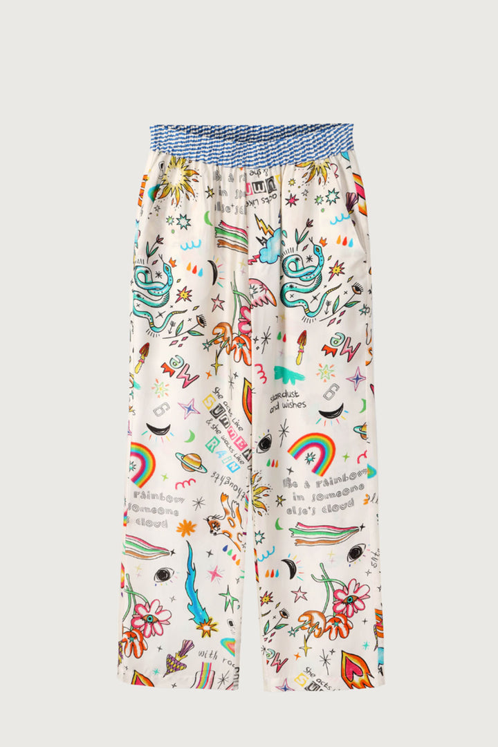 Me369 Bailey Straight Leg Track Trousers Enlightenment Print Cream 125L5802 - Lonah Boutique Westbourne