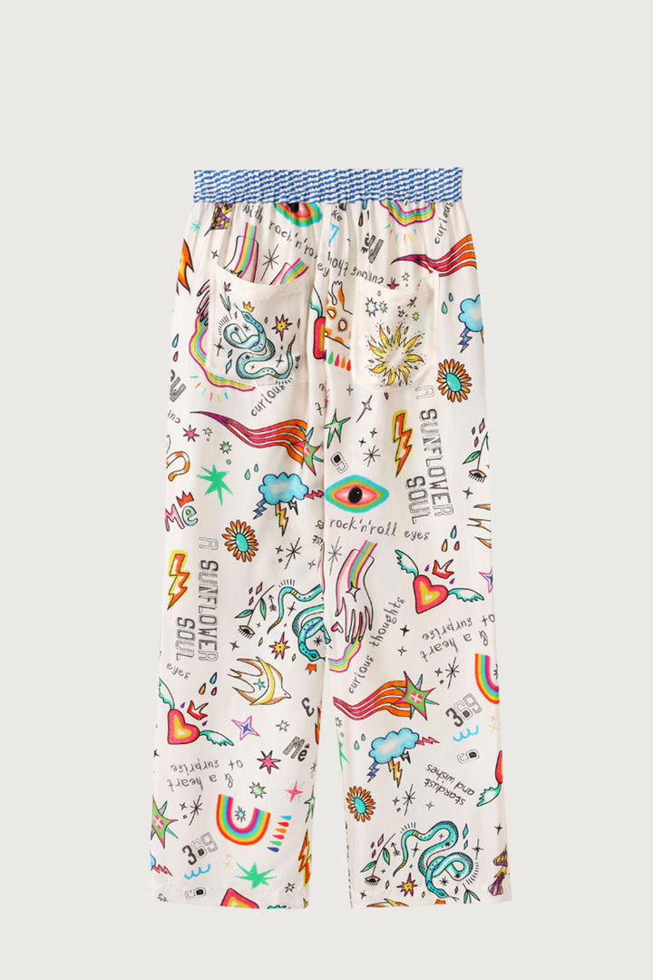 Me369 Bailey Straight Leg Track Trousers Enlightenment Print Cream 125L5802 - Lonah Boutique Westbourne