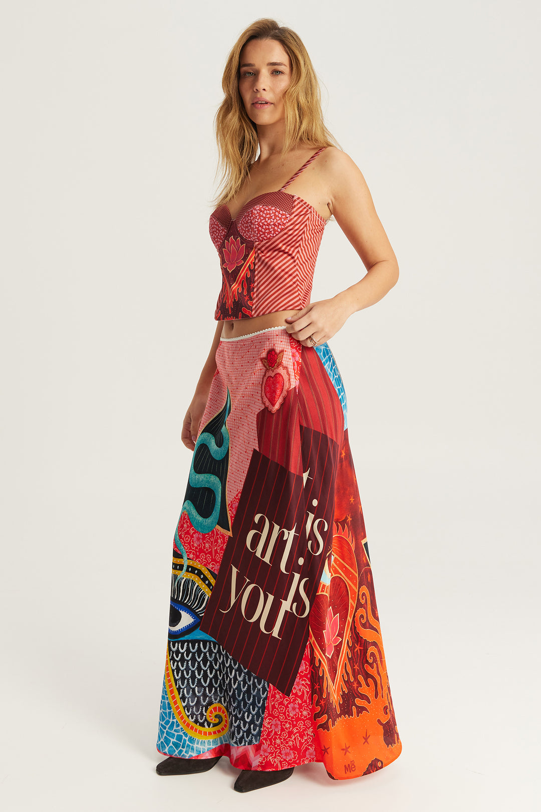 Me369 Blakely Red Aura Slip Skirt 226L60380546, side view