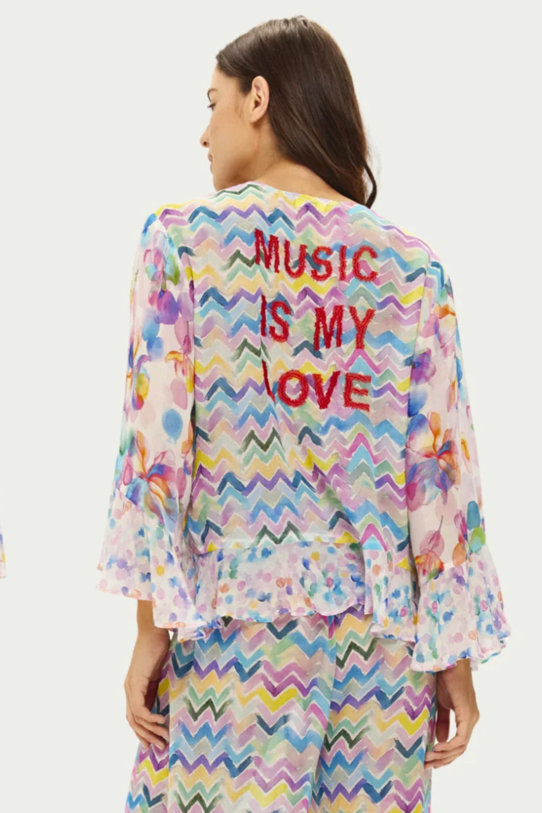 Me369 Dahlia Multicolour Fairy Dust Print Ruffled Cropped Blouse