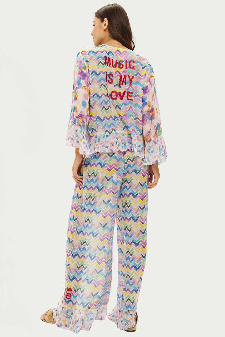 Me369 Dahlia Multicolour Fairy Dust Print Ruffled Cropped Blouse