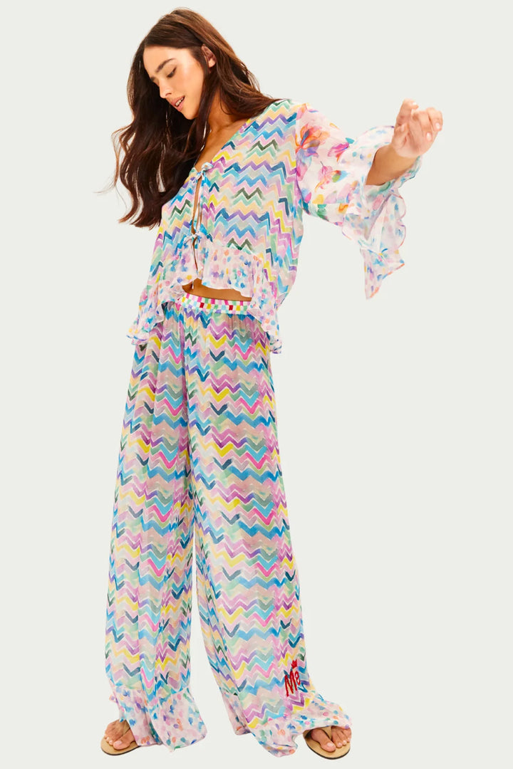 Me369 Dahlia Multicolour Fairy Dust Print Ruffled Cropped Blouse