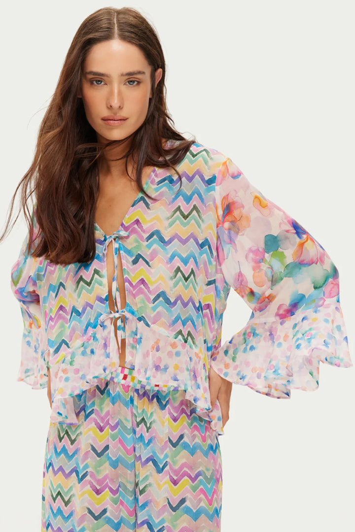 Me369 Dahlia Multicolour Fairy Dust Print Ruffled Cropped Blouse
