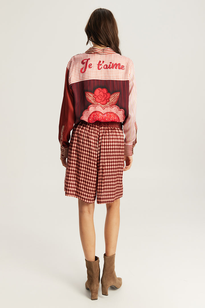 Me369 Isabel Red Aura Printed Shirt 226L31200546, back view with Je t&