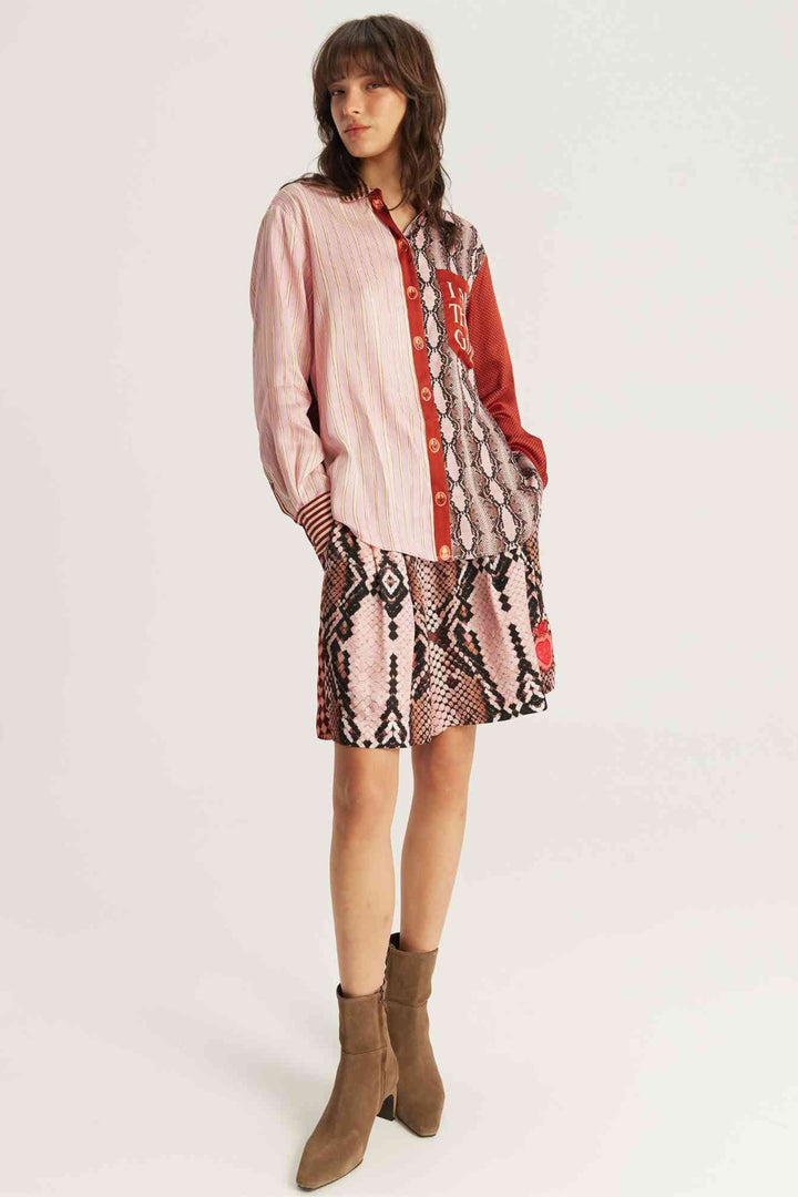 Me369 Isabel Red Aura Printed Shirt 226L31200546, styled front view
