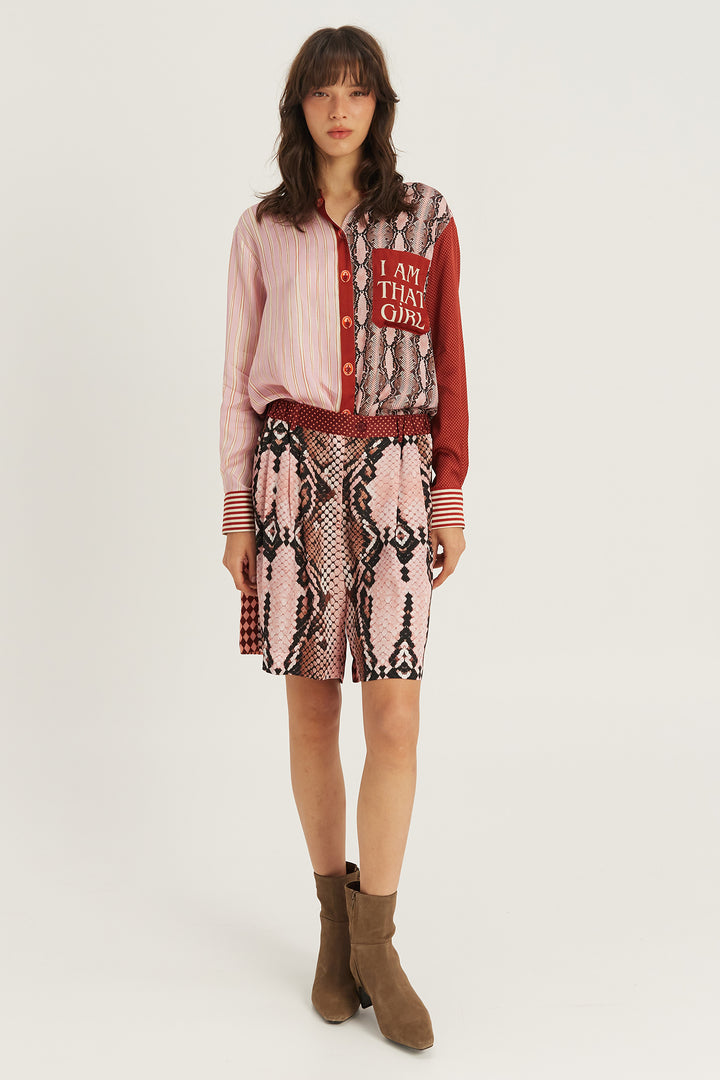 Me369 Isabel Red Aura Printed Shirt 226L31200546, full length front view