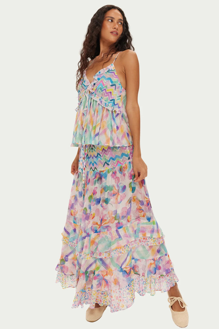 ME369 Jasmine Multicolour Fairy Dust Print Tiered Ruffled Skirt 126L60389