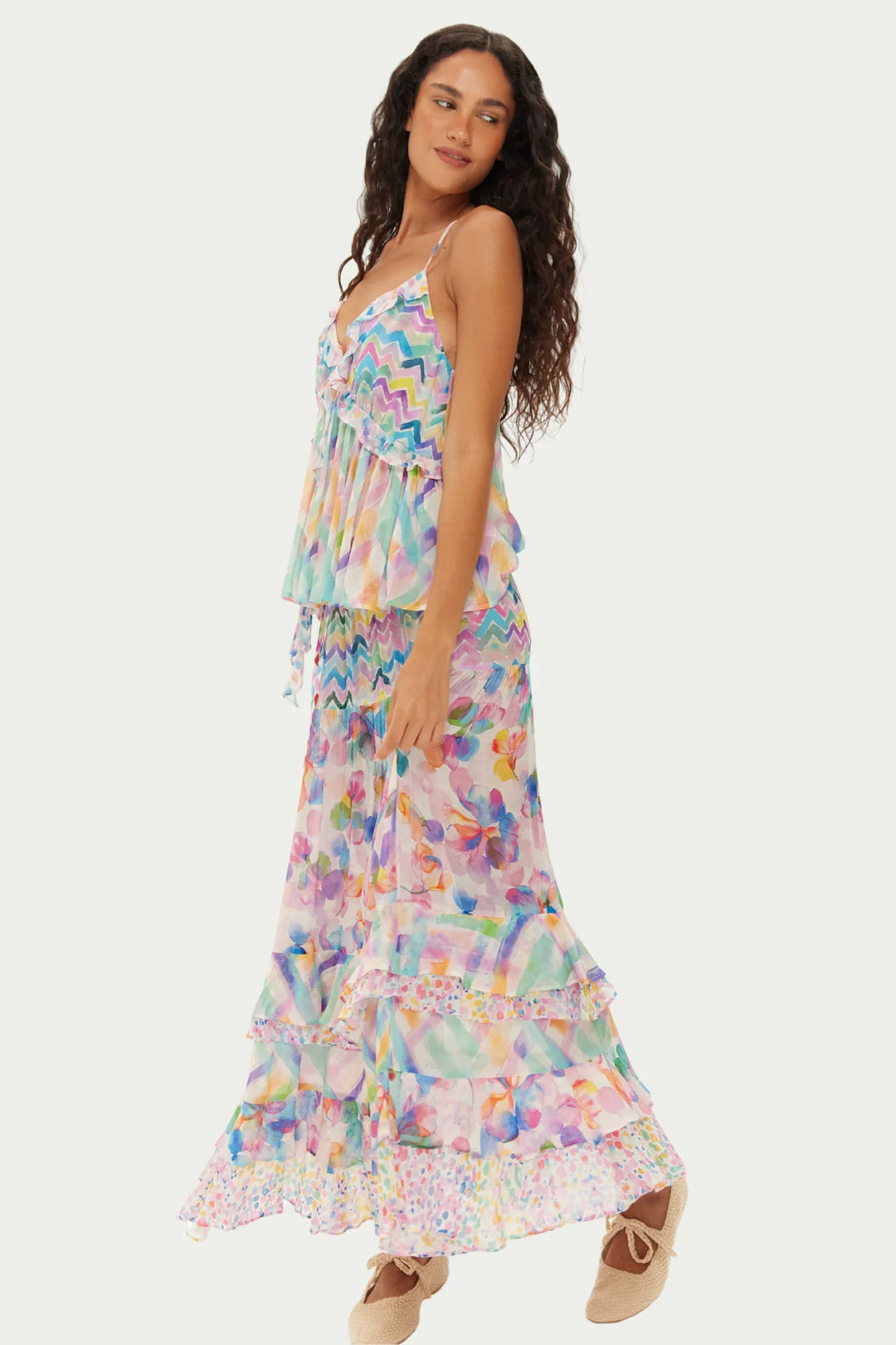 ME369 Jasmine Multicolour Fairy Dust Print Tiered Ruffled Skirt 126L60389