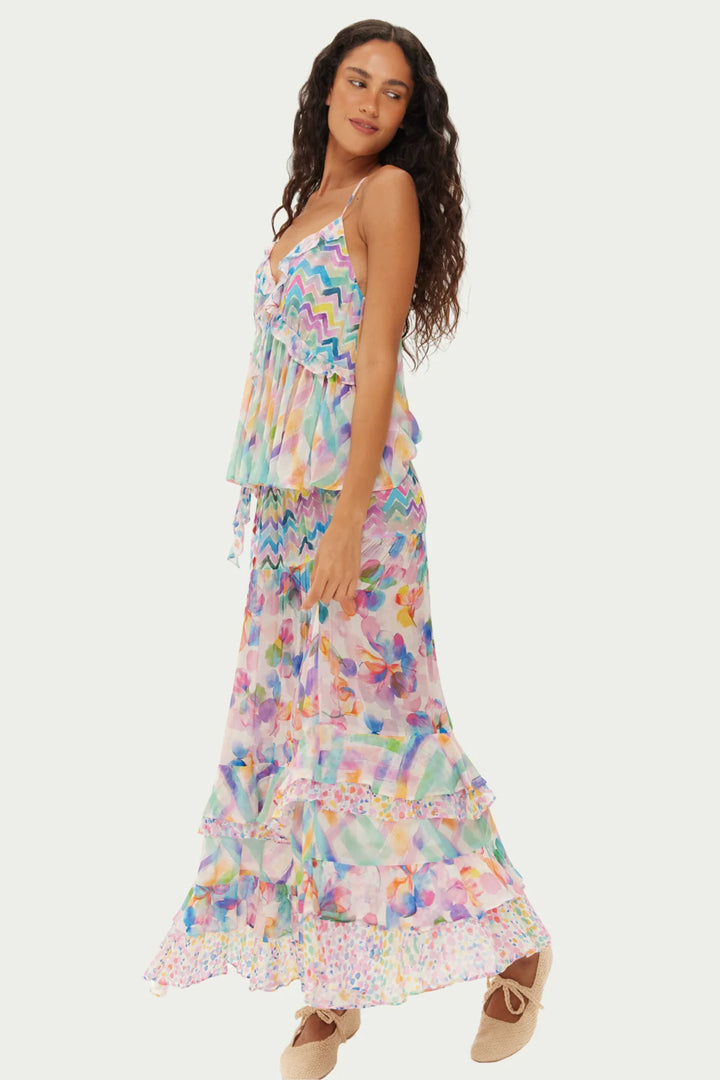 ME369 Jasmine Multicolour Fairy Dust Print Tiered Ruffled Skirt 126L60389