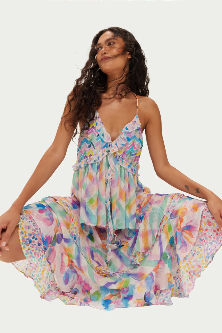 ME369 Jasmine Multicolour Fairy Dust Print Tiered Ruffled Skirt 126L60389