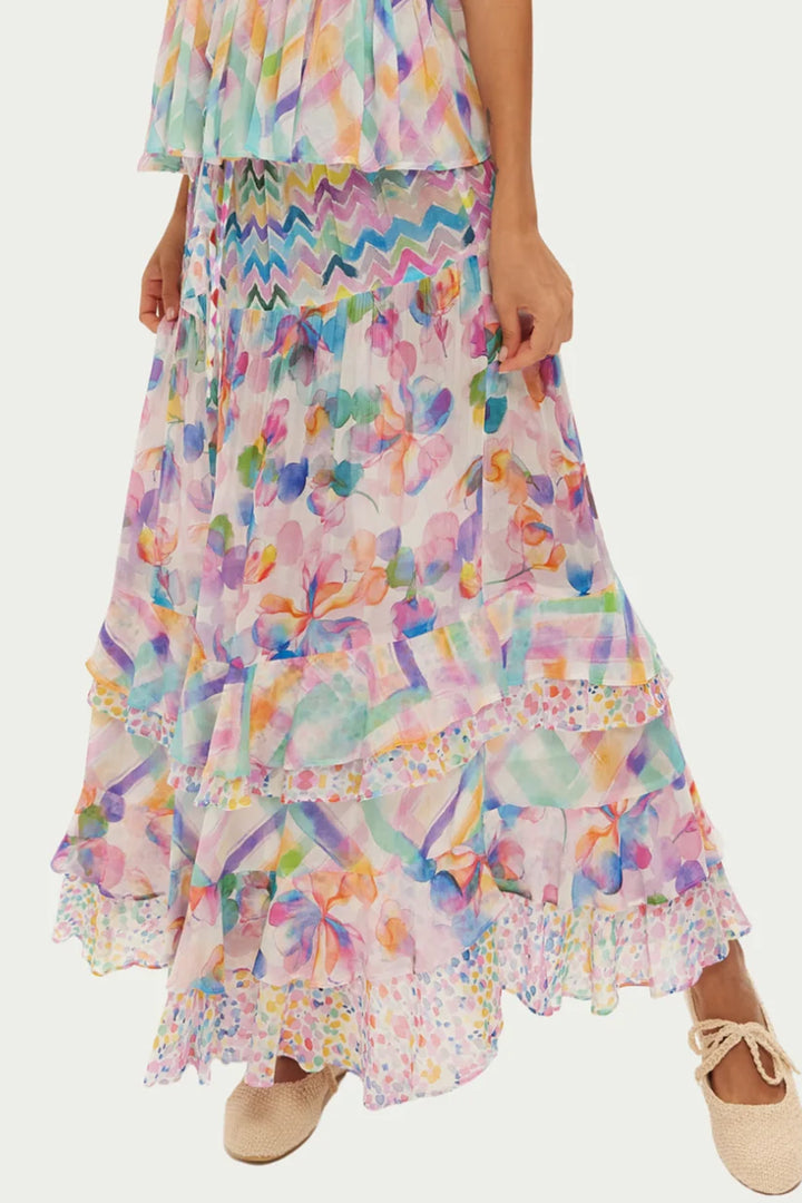ME369 Jasmine Multicolour Fairy Dust Print Tiered Ruffled Skirt 126L60389