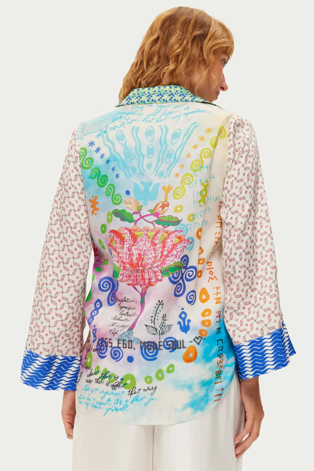 Me369 Mia Multicolour Runic Whisper Print String Tie Collar Blouse
