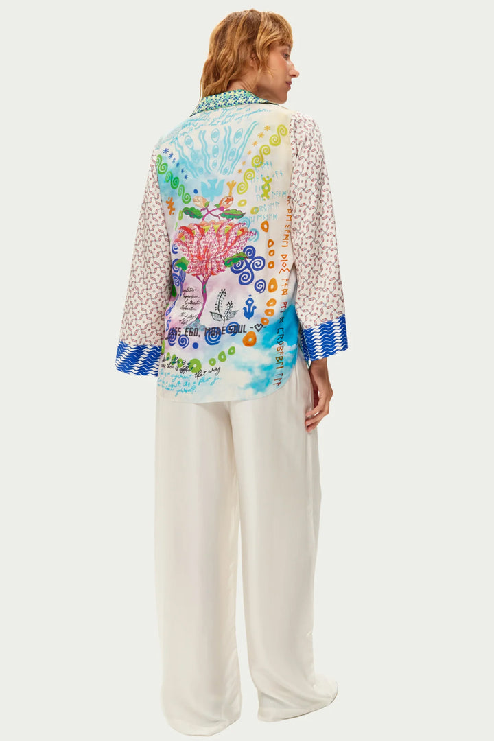 Me369 Mia Multicolour Runic Whisper Print String Tie Collar Blouse